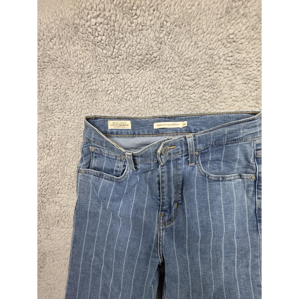 LEVI'S 724 High Rise Straight Jeans Dark Blue Pinstripe‎ W26 L26 Women's Slim SF